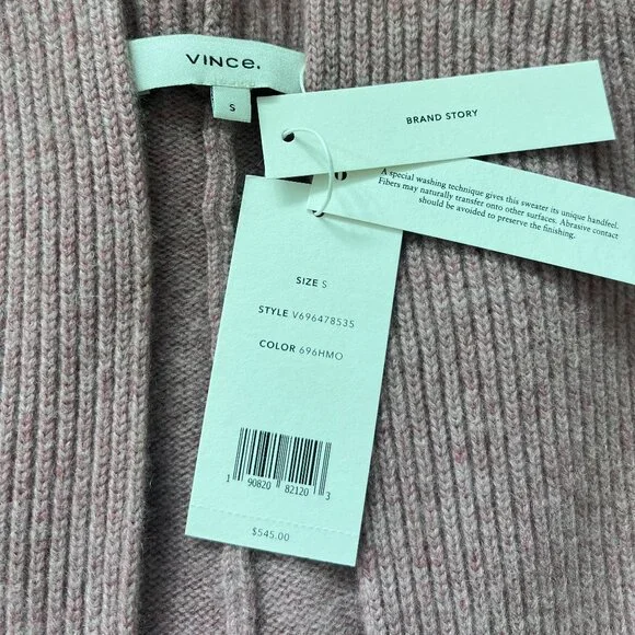 VINCE - Boiled Cashmere Open Rib Trim Cardigan, Heather Mauve, S - Picture 13 of 13